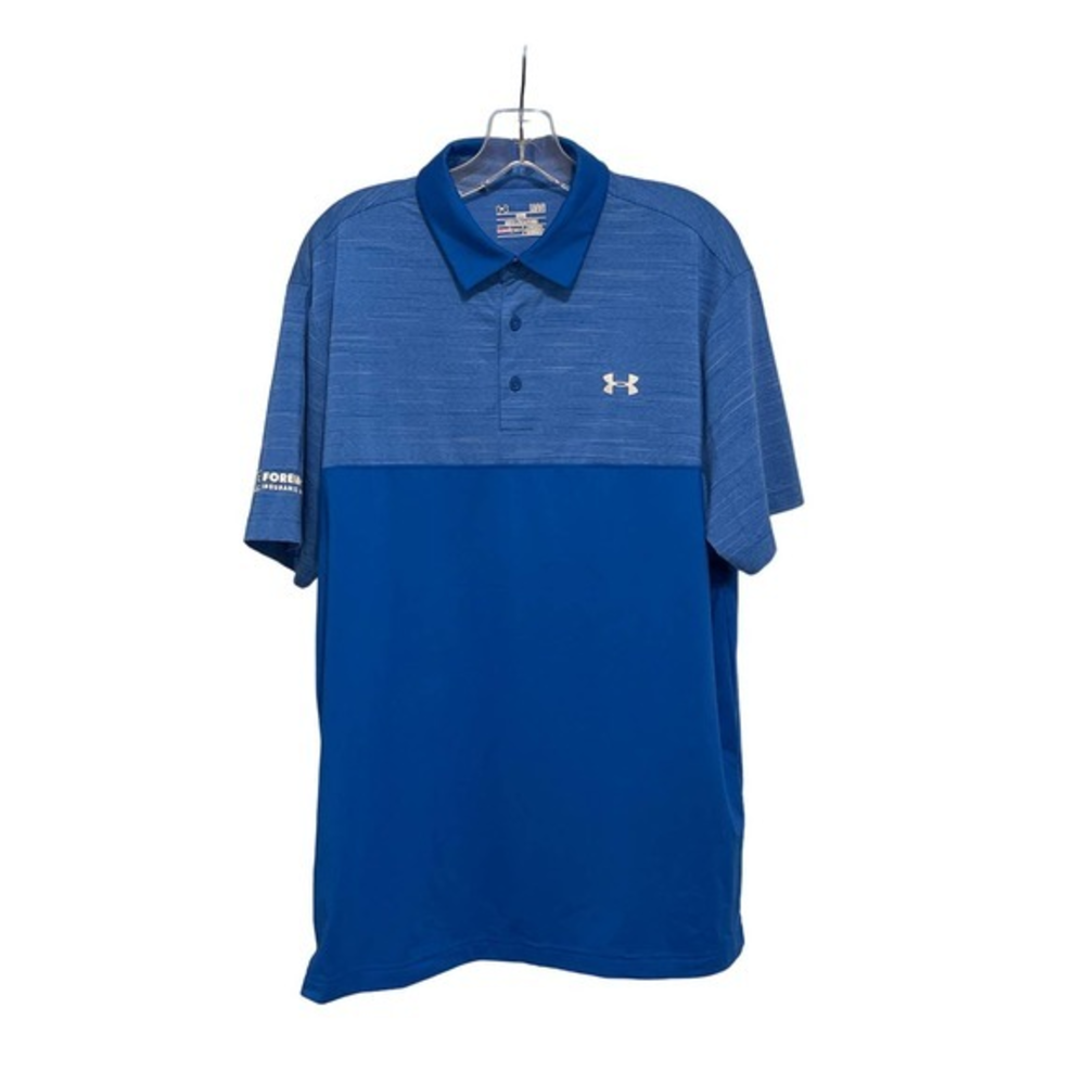 Under Armour HeatGear Mens Blue Colorblock Golf Polo Shirt Large Foremost Logo